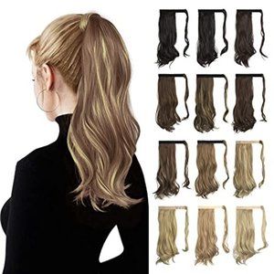 Curly Wrap Around Ponytail Extention Pale Gold Blonde Blend 16 Inch Hair